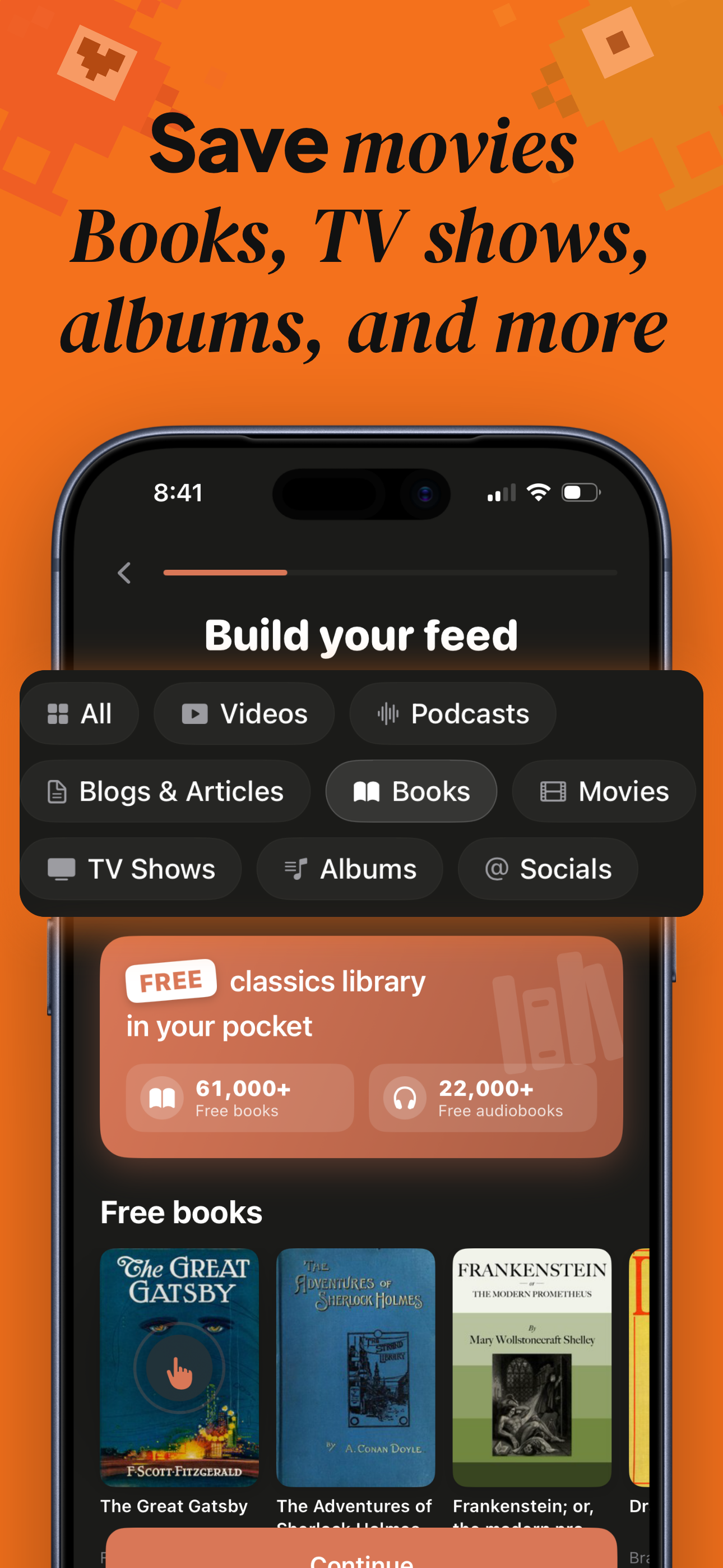 Save movies, books, TV shows, albums and more