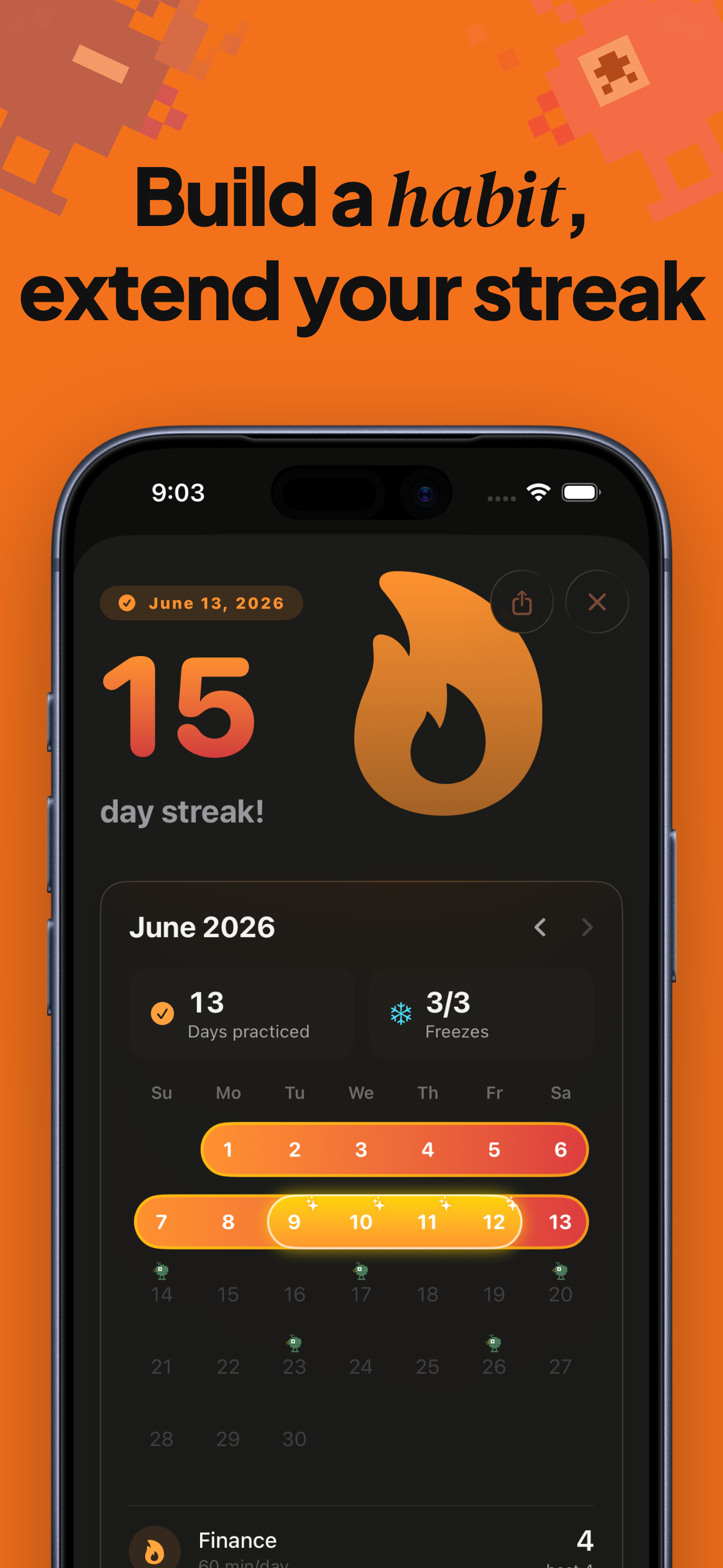 Streak calendar for building a daily habit