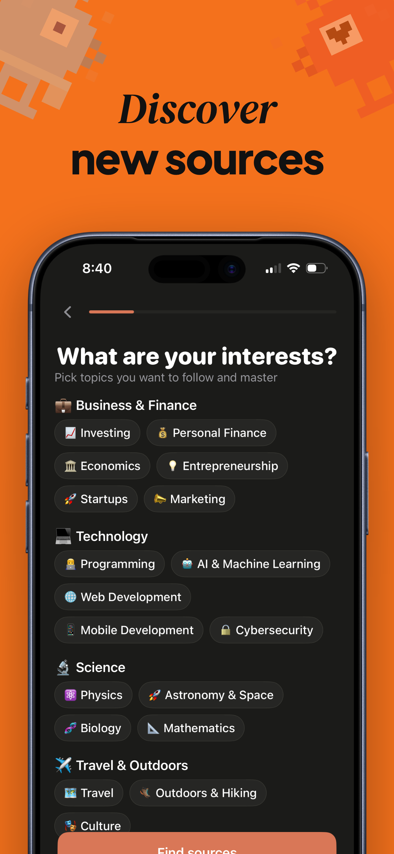 Discover new sources by interest