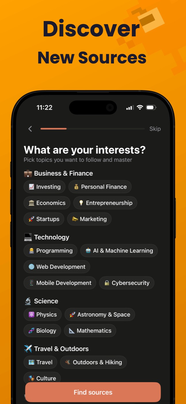 Discover new sources by interest
